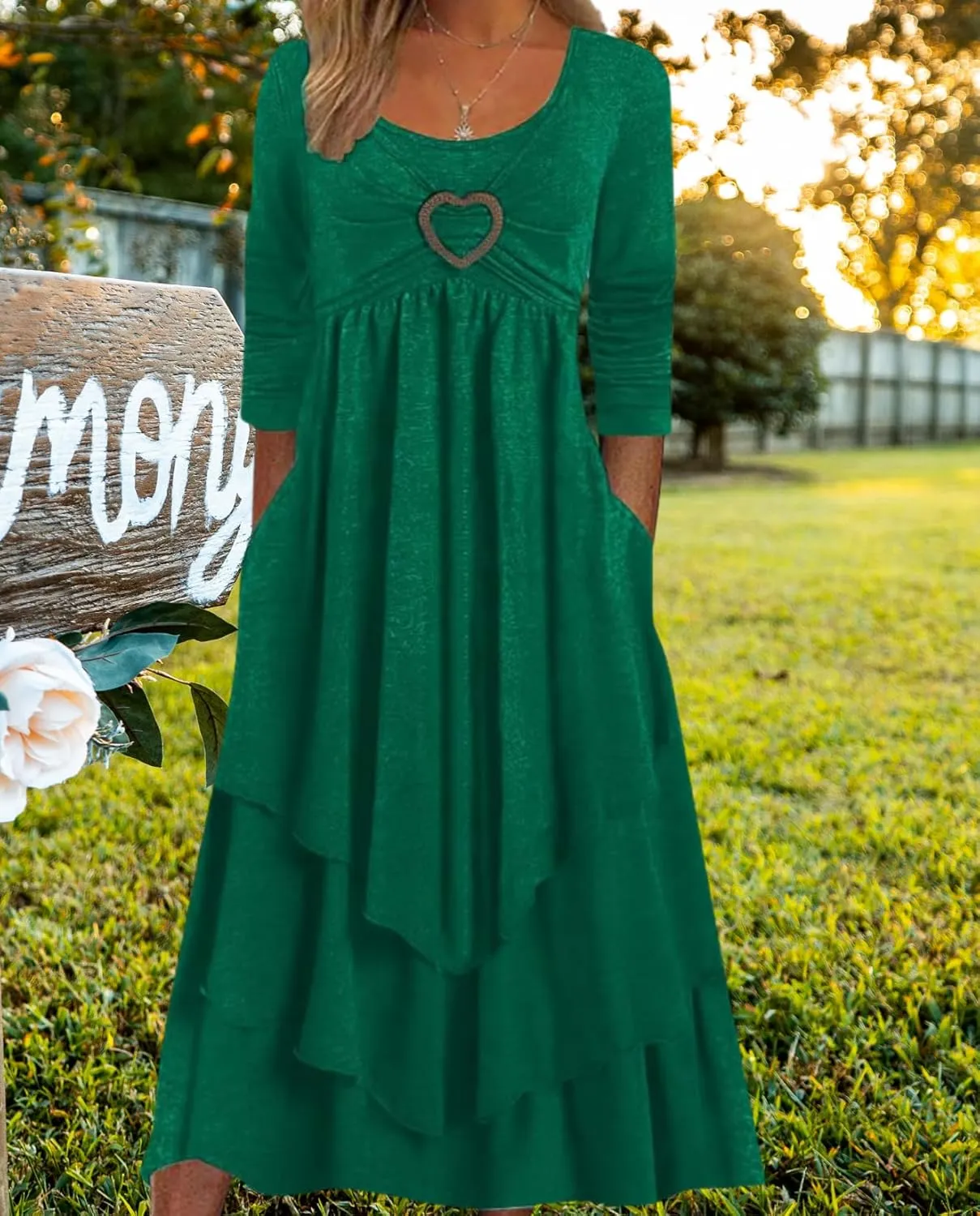 Womens Wedding Guest Maxi Dresses 2024 Fall Swing Ruffle Dress Irregular Hem A Line Flowy Long Sleeve Tiered