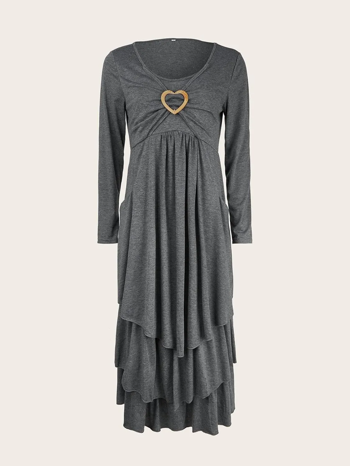 Womens Wedding Guest Maxi Dresses 2024 Fall Swing Ruffle Dress Irregular Hem A Line Flowy Long Sleeve Tiered