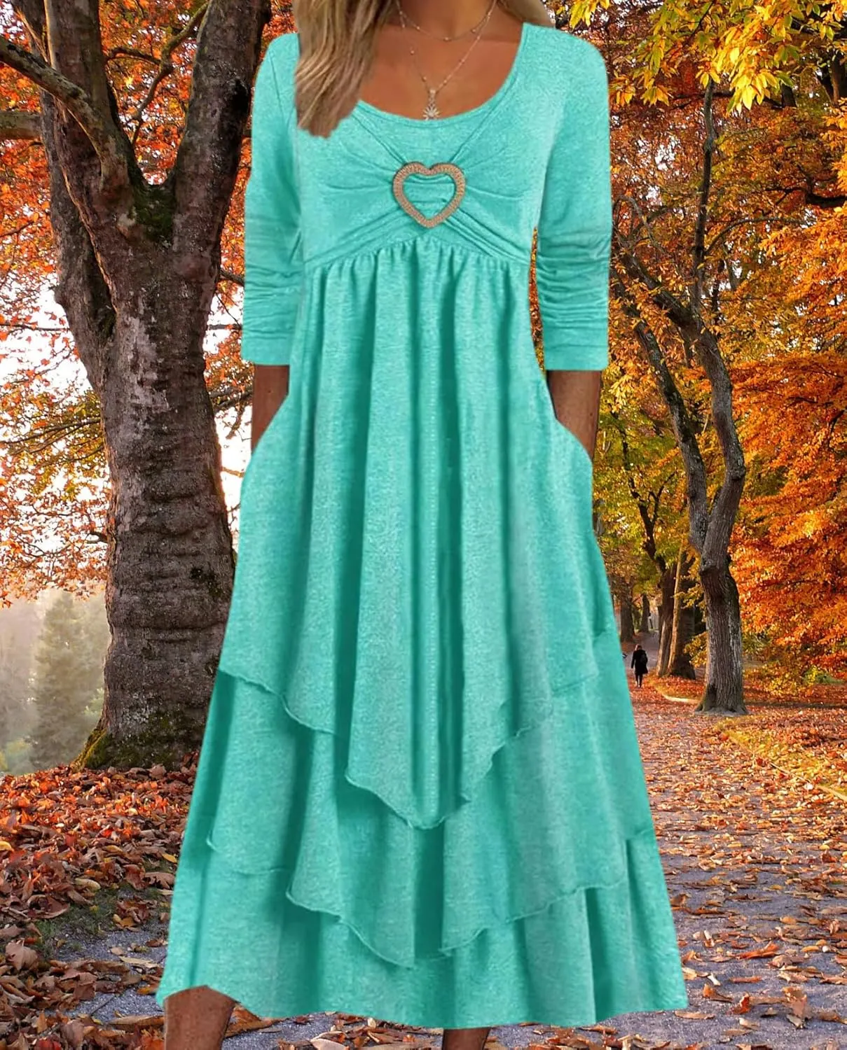 Womens Wedding Guest Maxi Dresses 2024 Fall Swing Ruffle Dress Irregular Hem A Line Flowy Long Sleeve Tiered