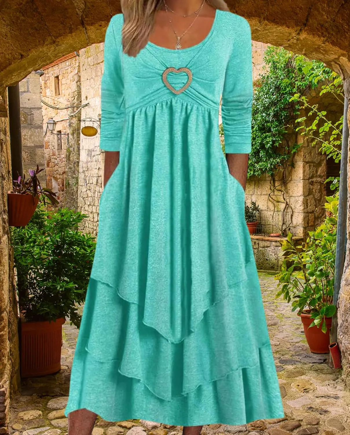 Womens Wedding Guest Maxi Dresses 2024 Fall Swing Ruffle Dress Irregular Hem A Line Flowy Long Sleeve Tiered