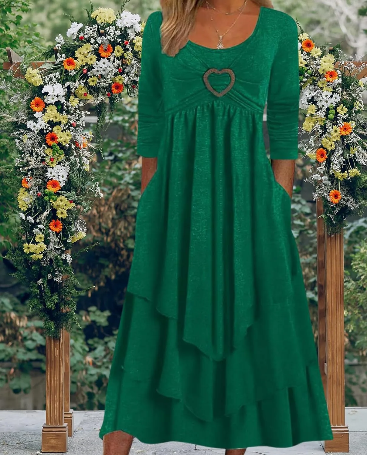 Womens Wedding Guest Maxi Dresses 2024 Fall Swing Ruffle Dress Irregular Hem A Line Flowy Long Sleeve Tiered