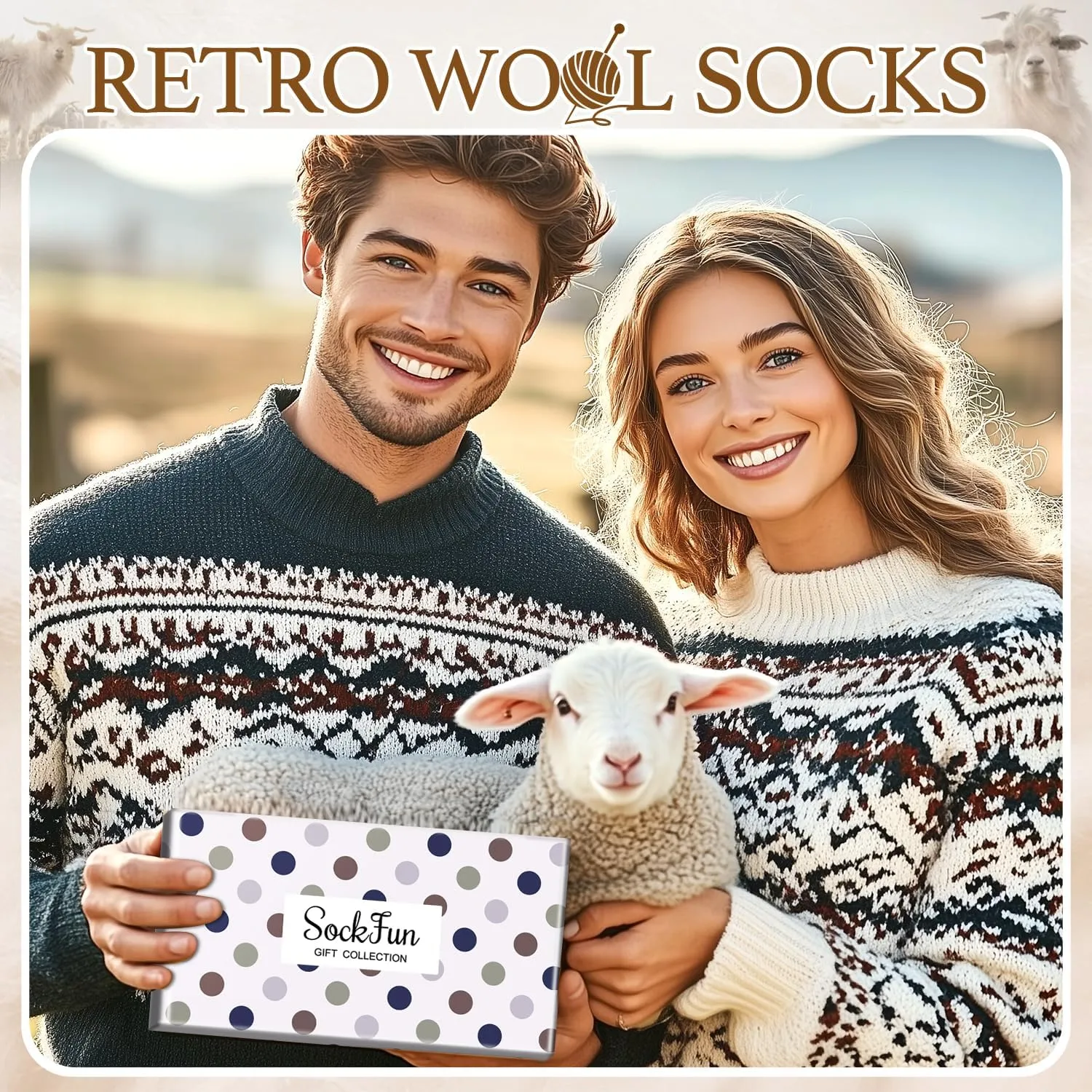 Wool Socks for Women and Men - Retro Vintage Striped, Warm Winter Woolen, Stocking Stuffers