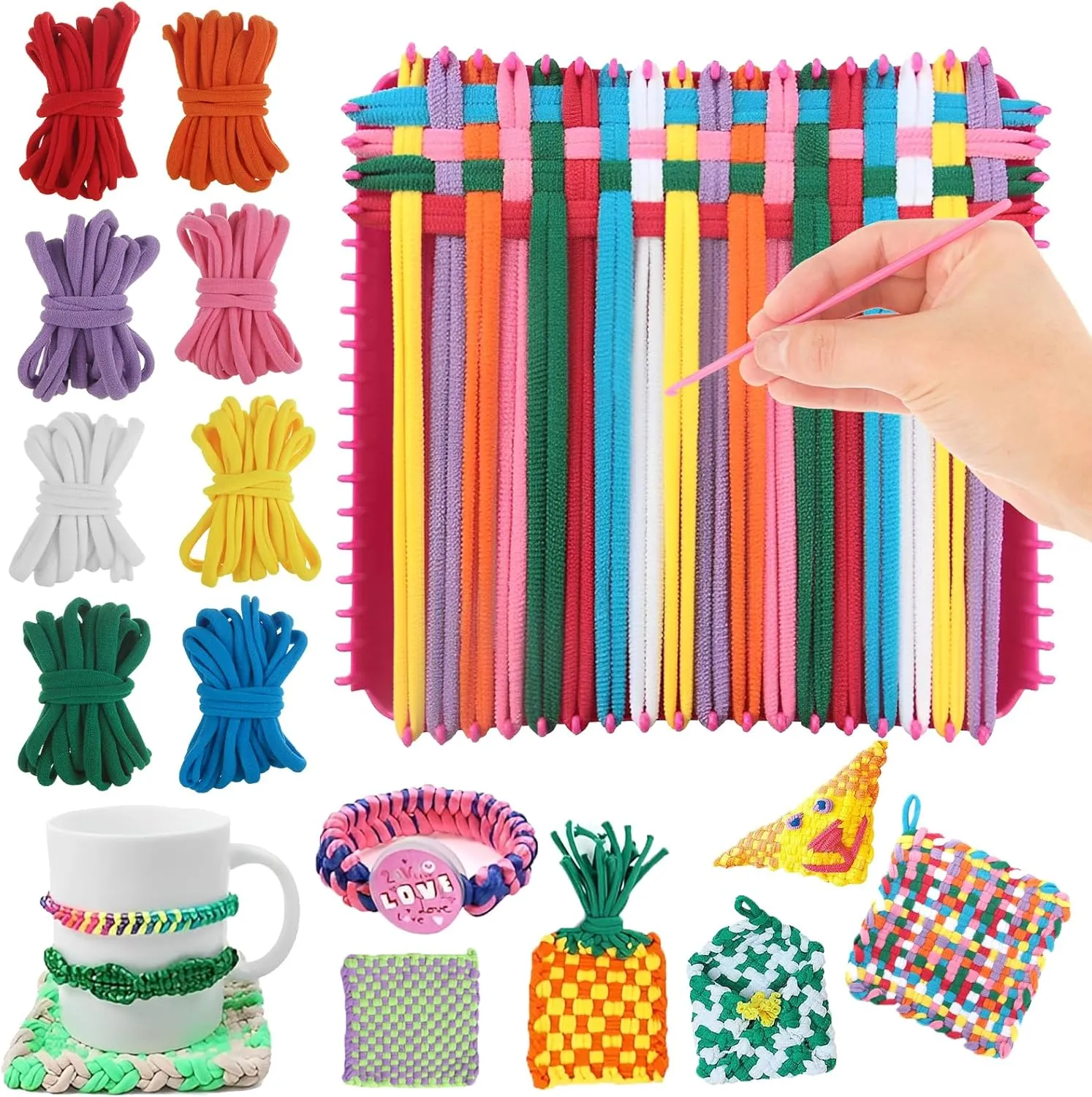 WOPPLXY Weaving Loom Kit Toys Crafts, Potholder Loops Crafts, 7 Inch Square Buildable Loom Knitting Kits, Ideas Gifts for Girls Ages 6 7 8 9 10 11 12 Years Old