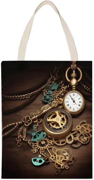 Work Tote Bag, Steampunk Watches Keys And Chains Print All-purpose Tote Bag Canvas Tote Bag Fashion Canvas Bag Multipurpose Canvas Bag