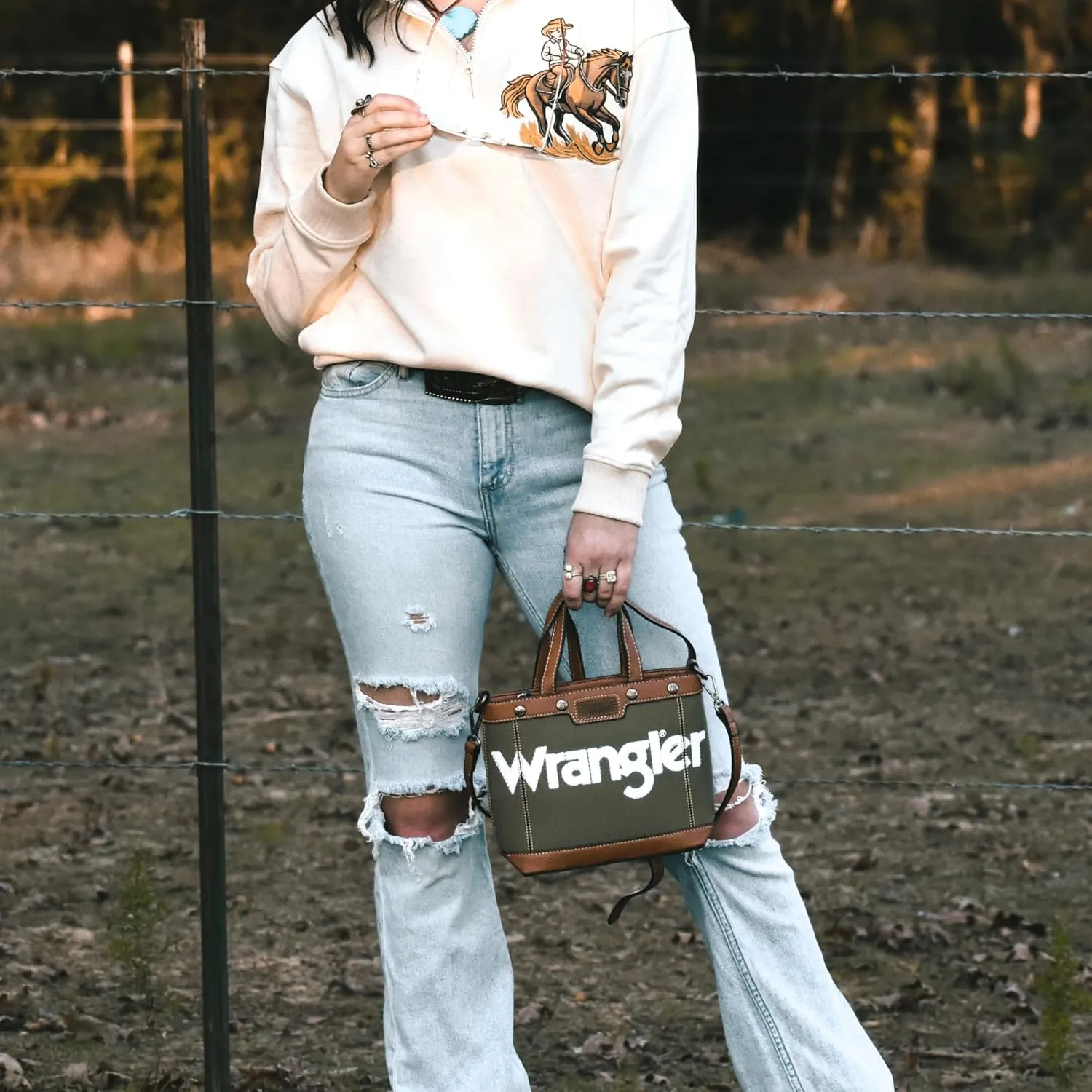Wrangler Tote Bag for Women Vintage Top Handle Handbags and Shoulder Bag