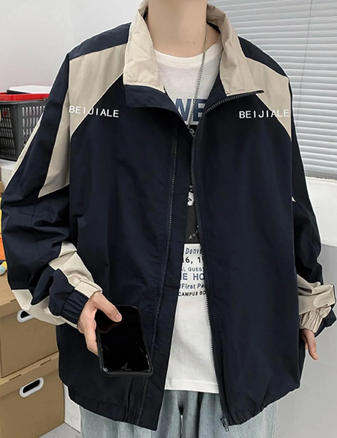 Wyeysyt Women's Y2k Jacket Zip Up Lightweight Windbreaker Jacket Varsity Oversized Sport Jacket Y2k Clothing 90s Jacket