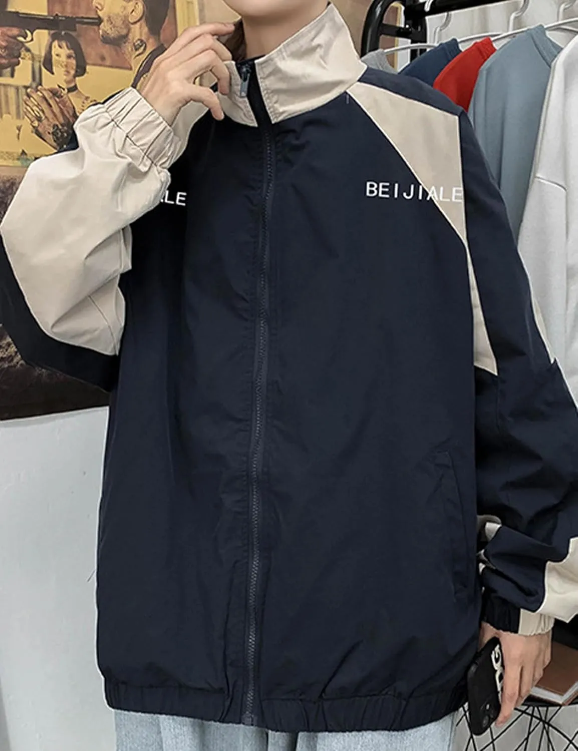 Wyeysyt Women's Y2k Jacket Zip Up Lightweight Windbreaker Jacket Varsity Oversized Sport Jacket Y2k Clothing 90s Jacket