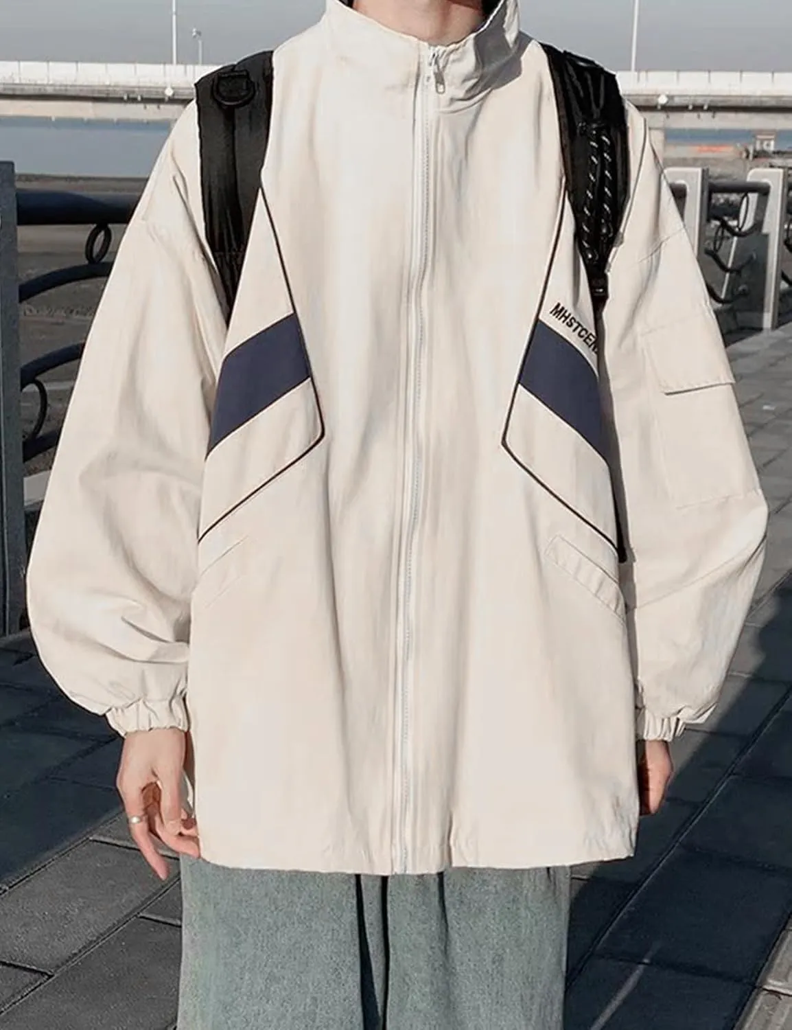 Wyeysyt Women's Y2k Jacket Zip Up Lightweight Windbreaker Jacket Varsity Oversized Sport Jacket Y2k Clothing 90s Jacket