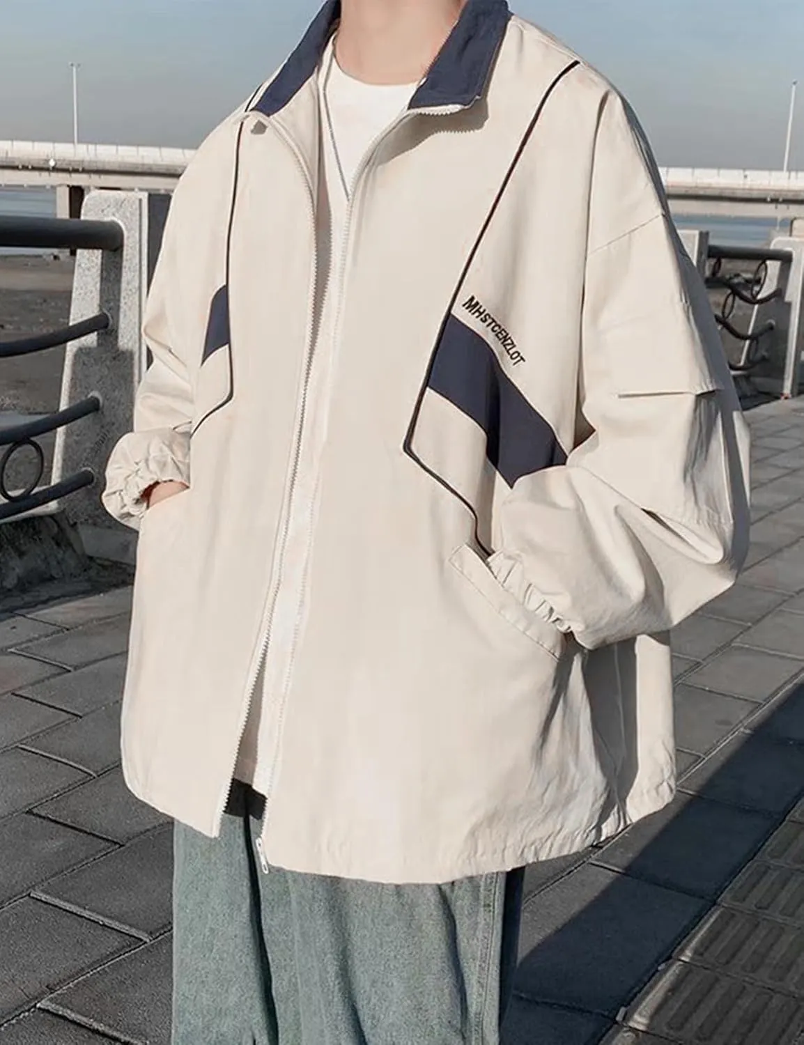 Wyeysyt Women's Y2k Jacket Zip Up Lightweight Windbreaker Jacket Varsity Oversized Sport Jacket Y2k Clothing 90s Jacket