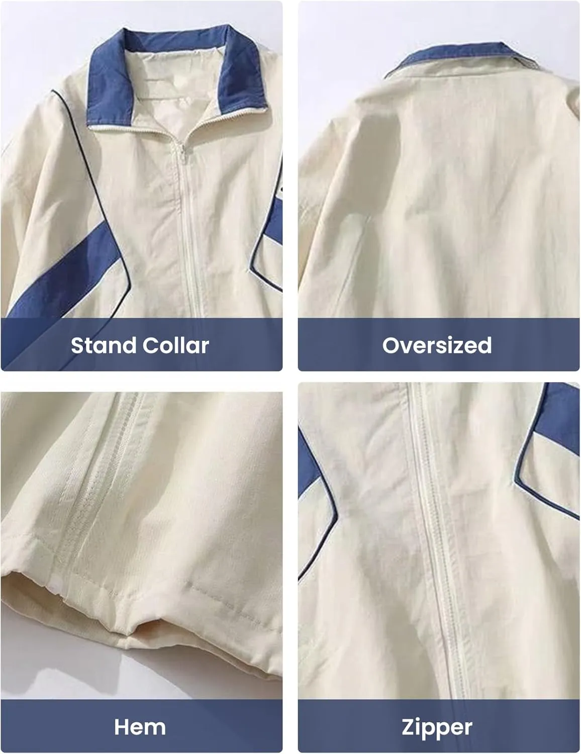 Wyeysyt Women's Y2k Jacket Zip Up Lightweight Windbreaker Jacket Varsity Oversized Sport Jacket Y2k Clothing 90s Jacket