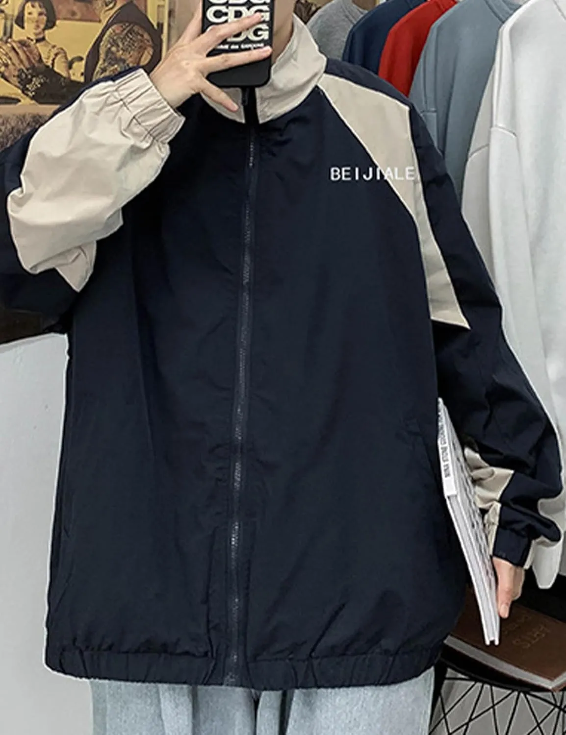 Wyeysyt Women's Y2k Jacket Zip Up Lightweight Windbreaker Jacket Varsity Oversized Sport Jacket Y2k Clothing 90s Jacket