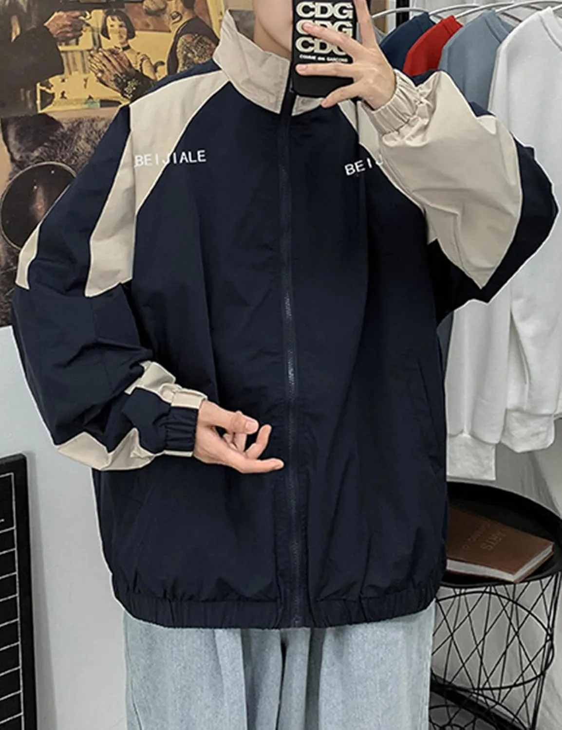 Wyeysyt Women's Y2k Jacket Zip Up Lightweight Windbreaker Jacket Varsity Oversized Sport Jacket Y2k Clothing 90s Jacket