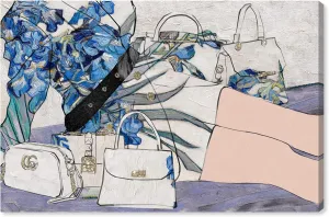 Wynwood Studio Fashion and Glam Wall Art Canvas Prints 'Not So Flamboyant Iris' Handbags Home Décor, 36" x 24", Blue, White