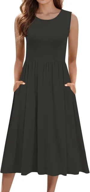 WYTong Women's Summer Tank Midi Dress 2025 Sleeveless Tank Midi Dresses with Pockets Casual A Line Flowy Dress