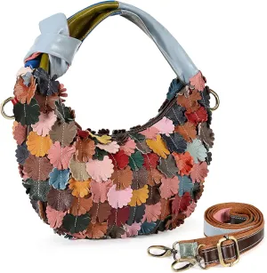 YALUXE Women's Colorful Patchwork Knotted Shoulder Bag Genuine Leather Handbag Crescent Underarm Purse