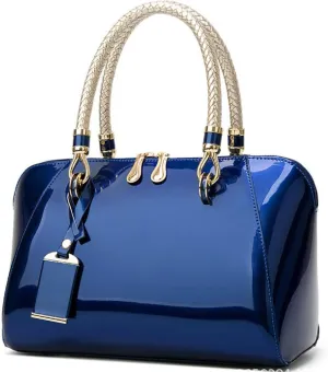 YAQUNICER Top-handle Handbags Purse Satchel for Women Patent PU Shoulder Crossbody Bag Medium Tote