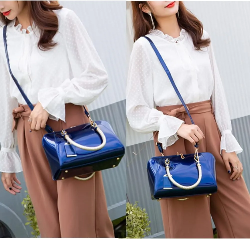 YAQUNICER Top-handle Handbags Purse Satchel for Women Patent PU Shoulder Crossbody Bag Medium Tote