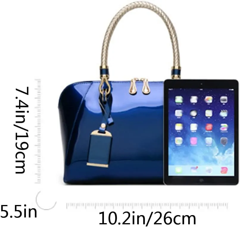 YAQUNICER Top-handle Handbags Purse Satchel for Women Patent PU Shoulder Crossbody Bag Medium Tote