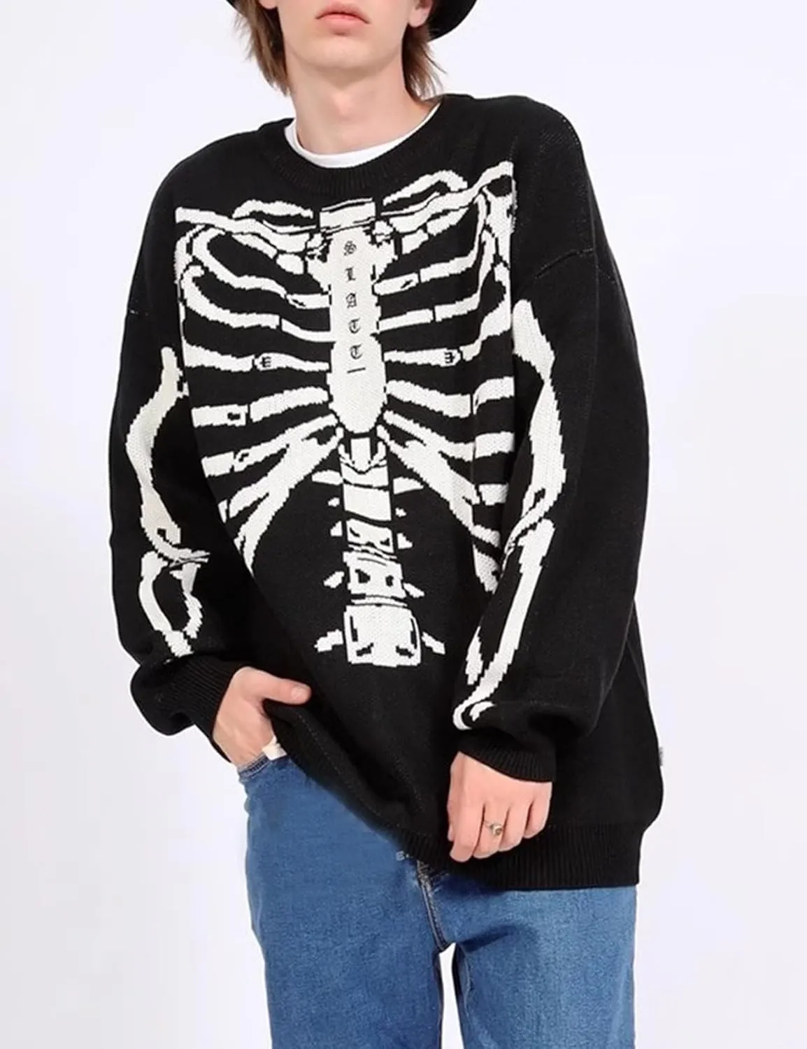 Yimoon Men Sweaters Oversized Graphic Casual Cable Knitted Jumper Pullover Cute Unisex Crewneck Retro Couple Tops