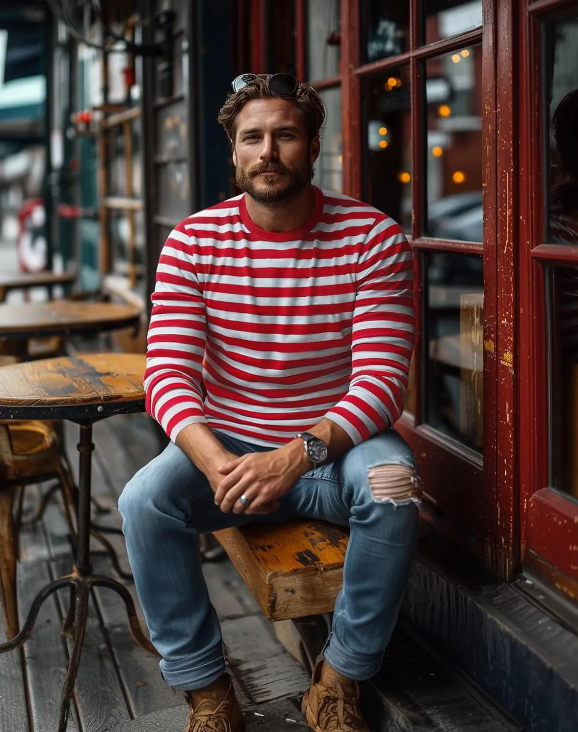 Zengjo Men's Casual Cotton Spandex Striped Crewneck Long-Sleeve T-Shirt Basic Pullover Stripe tee Shirt